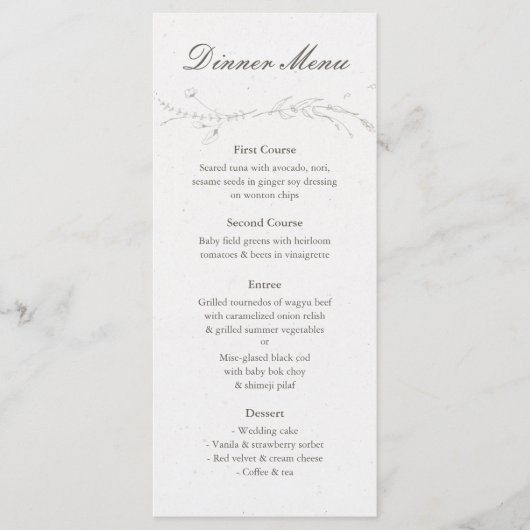 Elegante rustieke minimalistische botanische bruil menu (Voorkant)