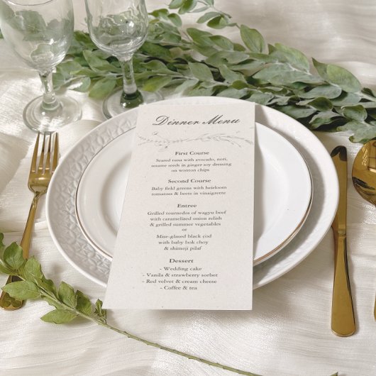 Elegante rustieke minimalistische botanische bruil menu