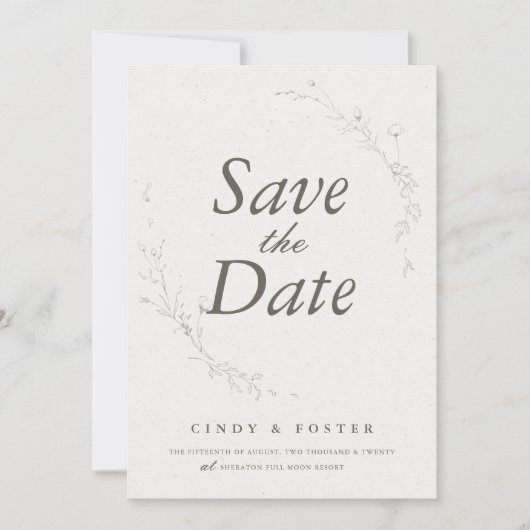 Elegante rustieke minimalistische botanische bruil save the date (Voorkant)