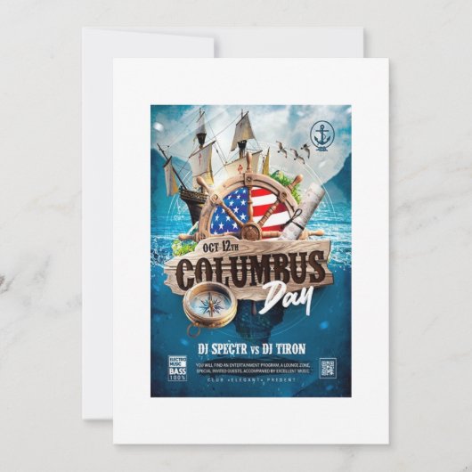 Elegante & Rustieke moderne Columbus Day uitnodigi Kaart (Voorkant)