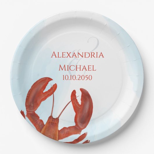 Elegante Rustieke Moderne Waterverf Kreeft Feestje Papieren Bordje (Voorkant)