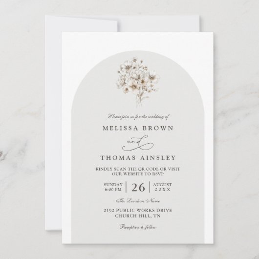 Elegante Rustieke Monogram Bloemencode QR Code Bru Kaart (Voorkant)