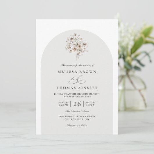 Elegante Rustieke Monogram Bloemencode QR Code Bru Kaart (Staand voorkant)