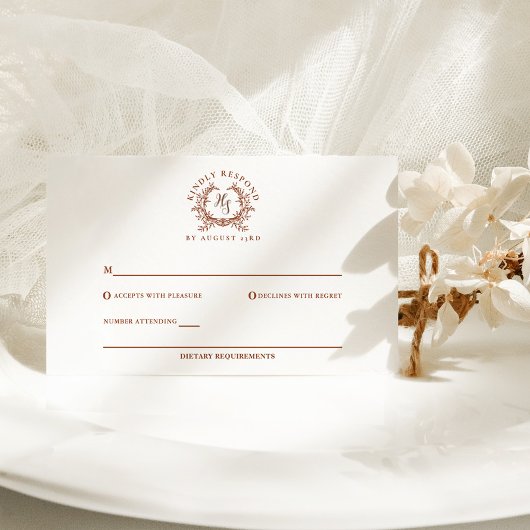 Elegante rustieke Monogram Botanische Kreeft Huwel RSVP Kaartje