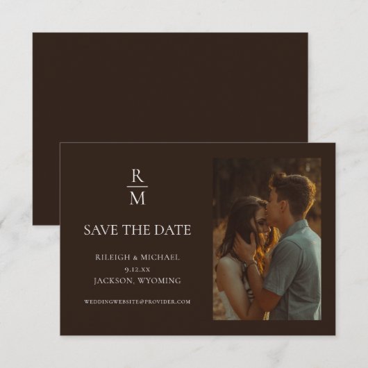 Elegante rustieke Monogram foto Save the Date (Voorkant / Achterkant)