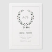 Elegante Rustieke Monogram 'Ik Doe BBQ' Koppels Br Vellum Uitnodigingen (Voorkant)