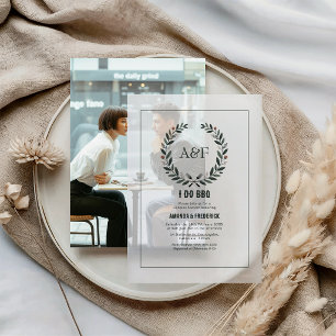 Elegante Rustieke Monogram 'Ik Doe BBQ' Koppels Br Vellum Uitnodigingen