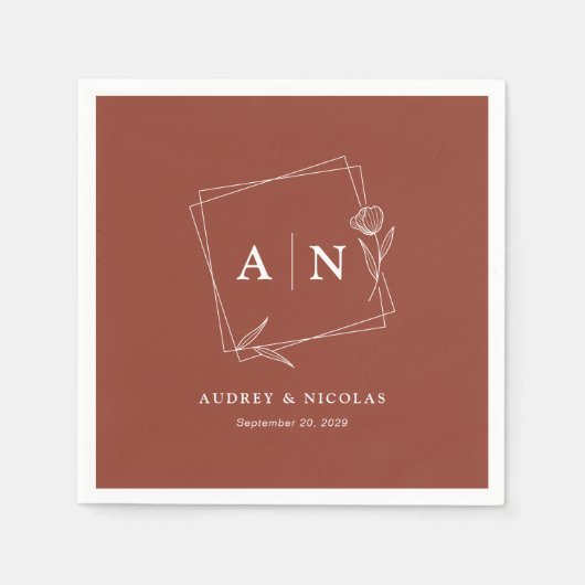 Elegante rustieke monogram terracotta roest bruilo servet (Voorkant)