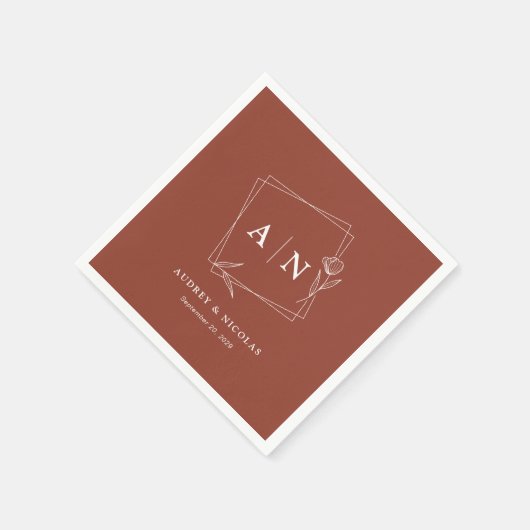 Elegante rustieke monogram terracotta roest bruilo servet (Hoek)