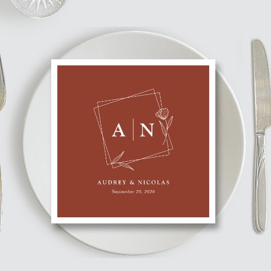 Elegante rustieke monogram terracotta roest bruilo servet