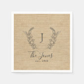 Elegante rustieke monogrammed familienaam servet (Voorkant)