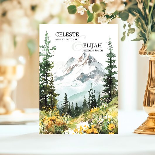 Elegante Rustieke Mountain Scene Wildflowers WEDDI Kaart