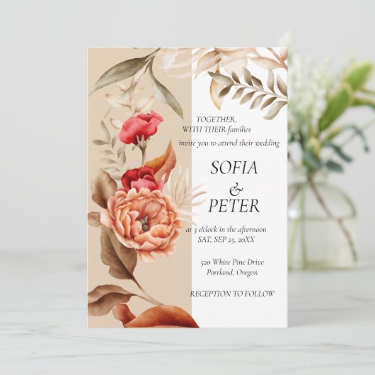 Elegante Rustieke Neutrale Boho Bloem Kaart (Staand voorkant)