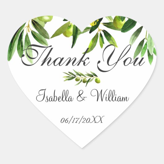 Elegante rustieke olijf boho zomer bruiloft dank u hart sticker (Voorkant)