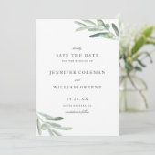 Elegante rustieke olijf Waterverf bruiloft Save The Date (Staand voorkant)