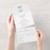 Elegante rustieke olijftak Waterverf bruiloft All In One Uitnodiging (Afscheurbaar)