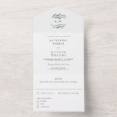 Elegante rustieke olijftak Waterverf bruiloft All In One Uitnodiging (Binnen)