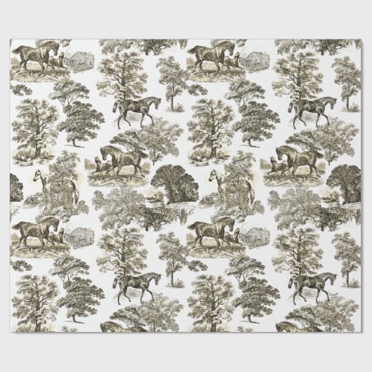Elegante rustieke paarden Beige Toile Cadeaupapier (Vlak)