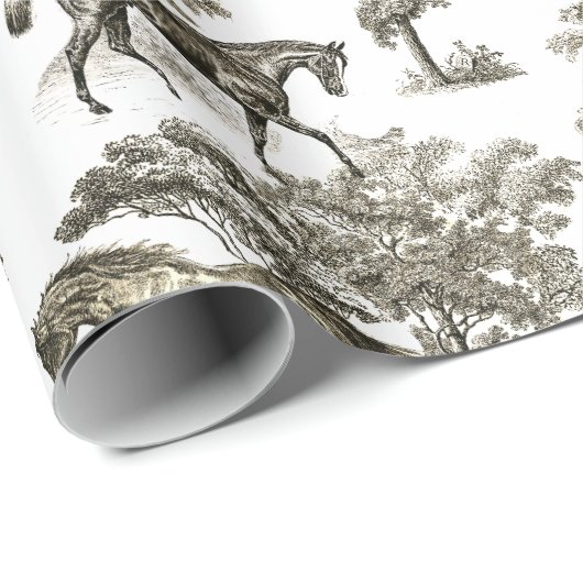 Elegante rustieke paarden Beige Toile Cadeaupapier (Rol Hoek)