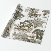 Elegante rustieke paarden Beige Toile Naadloos Cadeaupapier (Uitgerold)