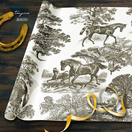 Elegante rustieke paarden Beige Toile Naadloos Cadeaupapier