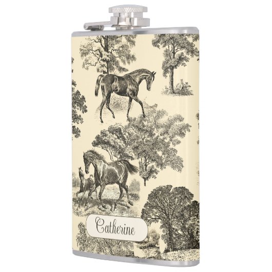Elegante rustieke paarden Bomen Beige Tan Toile Heupfles (Links)
