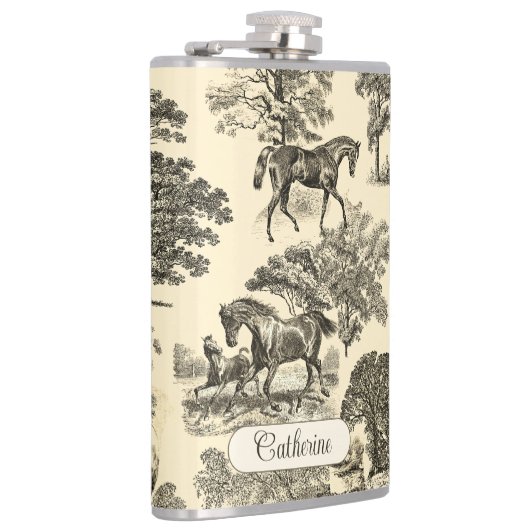 Elegante rustieke paarden Bomen Beige Tan Toile Heupfles (Rechts)