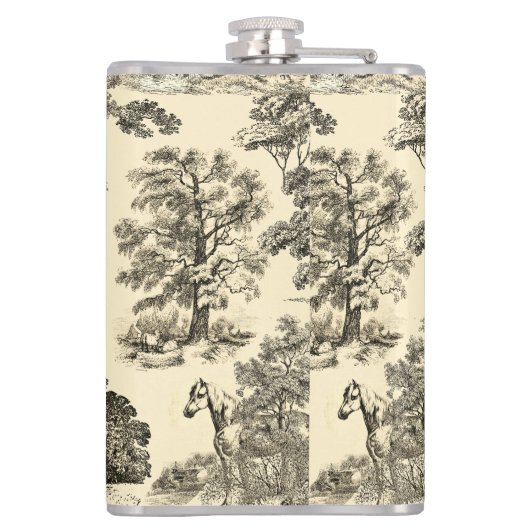 Elegante rustieke paarden Bomen Beige Tan Toile Heupfles (Achterkant)