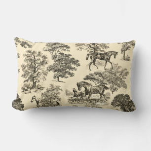 Elegante rustieke paarden Bomen Beige Tan Toile Kussen