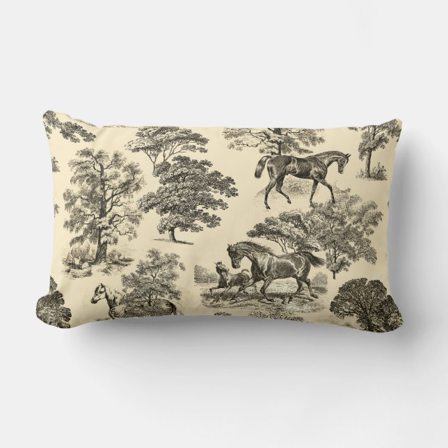 Elegante rustieke paarden Bomen Beige Tan Toile Kussen (Voorkant)