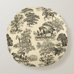 Elegante rustieke paarden Bomen Beige Tan Toile Rond Kussen