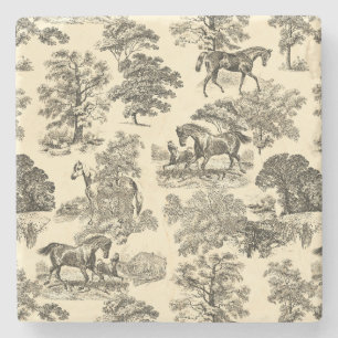 Elegante rustieke paarden Bomen Beige Tan Toile Stenen Onderzetter