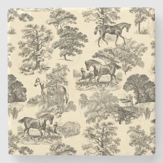 Elegante rustieke paarden Bomen Beige Tan Toile Stenen Onderzetter (Voorkant)