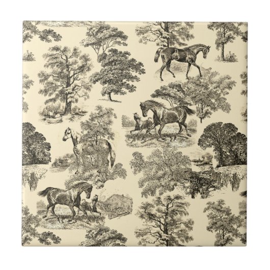 Elegante rustieke paarden Bomen Beige Tan Toile Tegeltje (Voorkant)