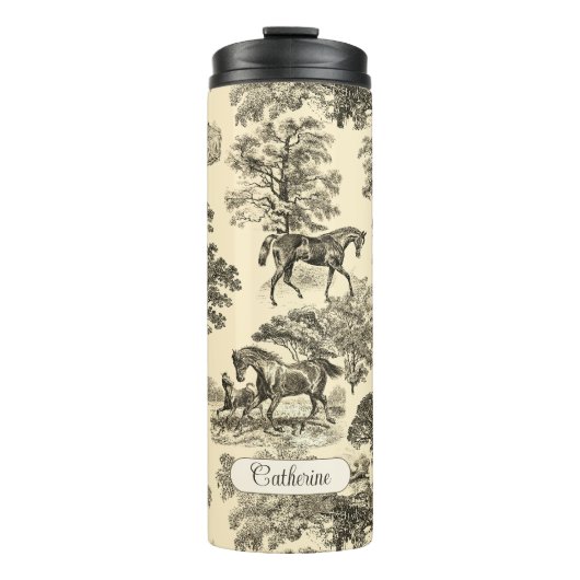 Elegante rustieke paarden Bomen Beige Tan Toile Thermosbeker (Voorkant)