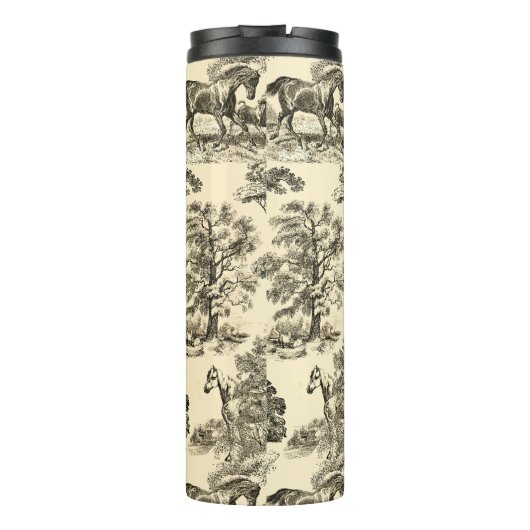 Elegante rustieke paarden Bomen Beige Tan Toile Thermosbeker (Achterkant)