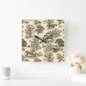 Elegante rustieke paarden Bomen Beige Tan Toile Vierkante Klok (Huis)