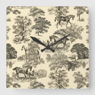 Elegante rustieke paarden Bomen Beige Tan Toile Vierkante Klok