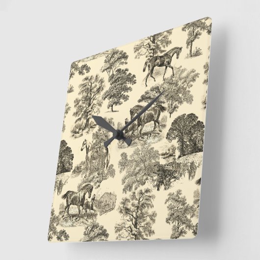 Elegante rustieke paarden Bomen Beige Tan Toile Vierkante Klok