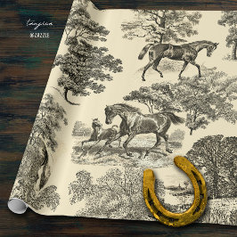 Elegante rustieke paarden Bomen Beige Toile Naadlo Cadeaupapier