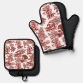 Elegante rustieke paarden rood wit toilet ovenwant & pannenlap set (Voorkant / Achterkant)