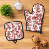 Elegante rustieke paarden rood wit toilet ovenwant & pannenlap set (Top down)