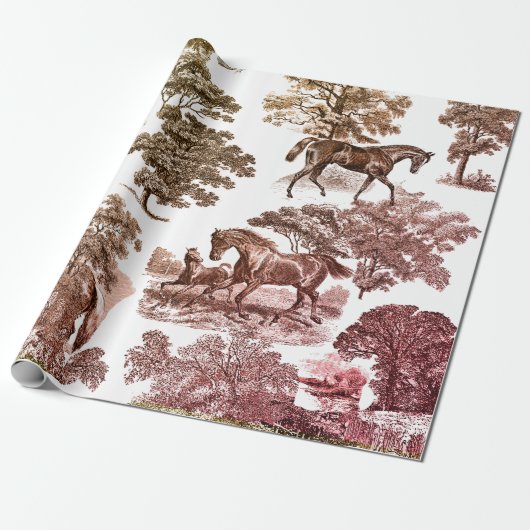 Elegante rustieke paarden roodbruine toile cadeaupapier (Uitgerold)