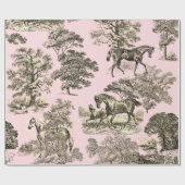 Elegante rustieke paarden Roze Beige Toile Naadloo Cadeaupapier (Vlak)