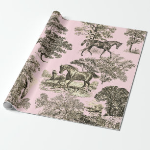 Elegante rustieke paarden Roze Beige Toile Naadloo Cadeaupapier