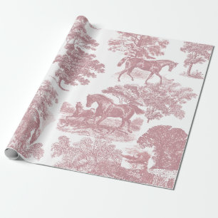 Elegante rustieke paarden Roze Wit Toile Naadloos Cadeaupapier