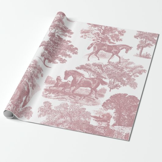 Elegante rustieke paarden Roze Wit Toile Naadloos Cadeaupapier (Uitgerold)