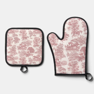 Elegante rustieke paarden roze wit toilet ovenwant & pannenlap set