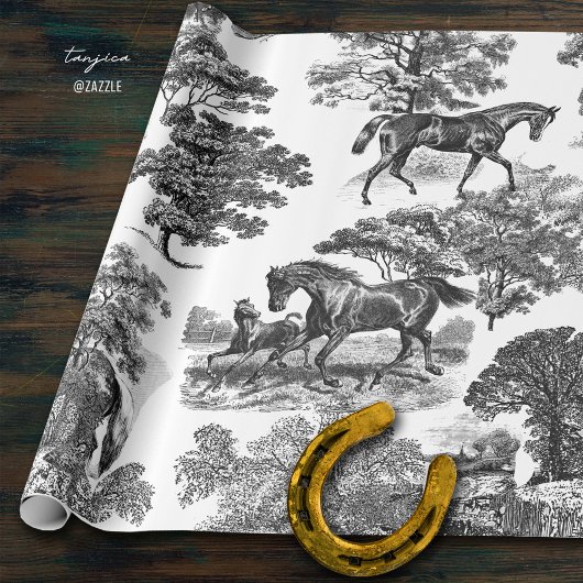 Elegante rustieke paarden zwart wit toilet cadeaupapier