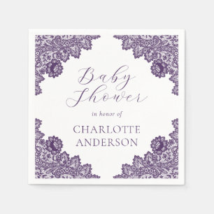Elegante Rustieke Paarse Bloemslace Baby Shower Servet